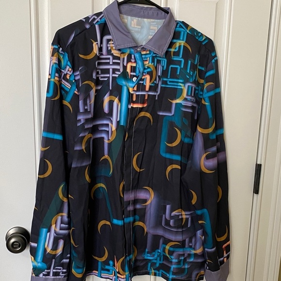 Source Unknown Tops - Source Unknown Geometric Pattern Blouse - Black, Blue, Orange